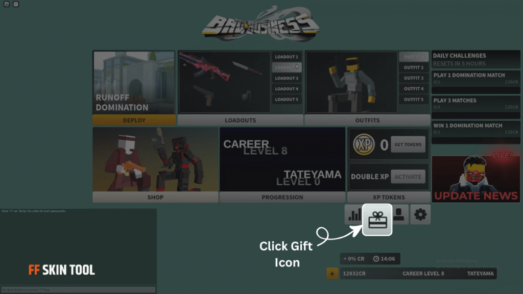 click gift icon and enter code