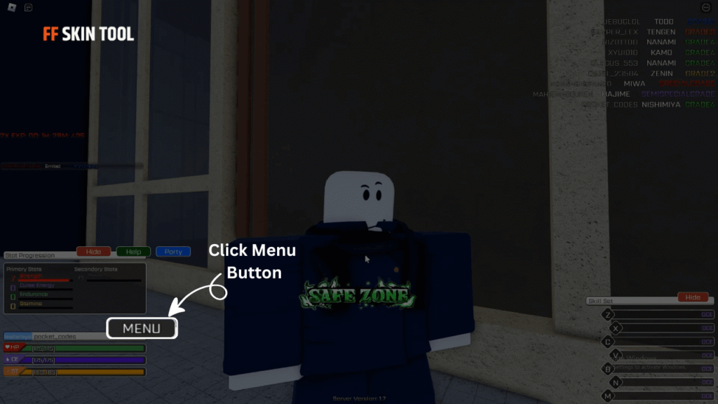 click menu button and enter jujutsu chronicles codes
