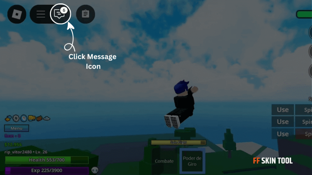 click message icon and enter code