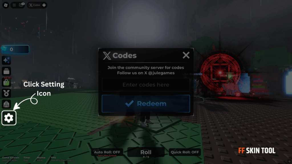 click setting icon and select codes button