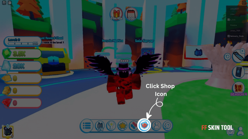 click shop icon and find codes section