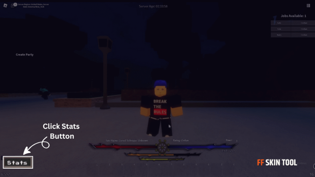 click stats button and enter jujutsu academy code