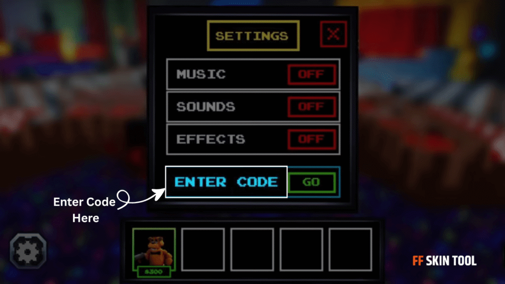 enter five nights td codes