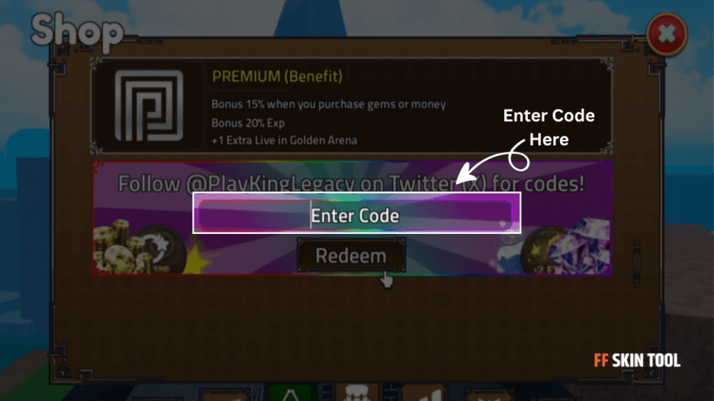 enter king legacy code here as shown exactly