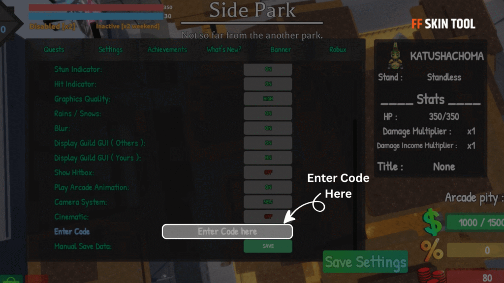 enter sakura stand codes