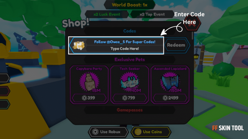 enter tapping legends x codes
