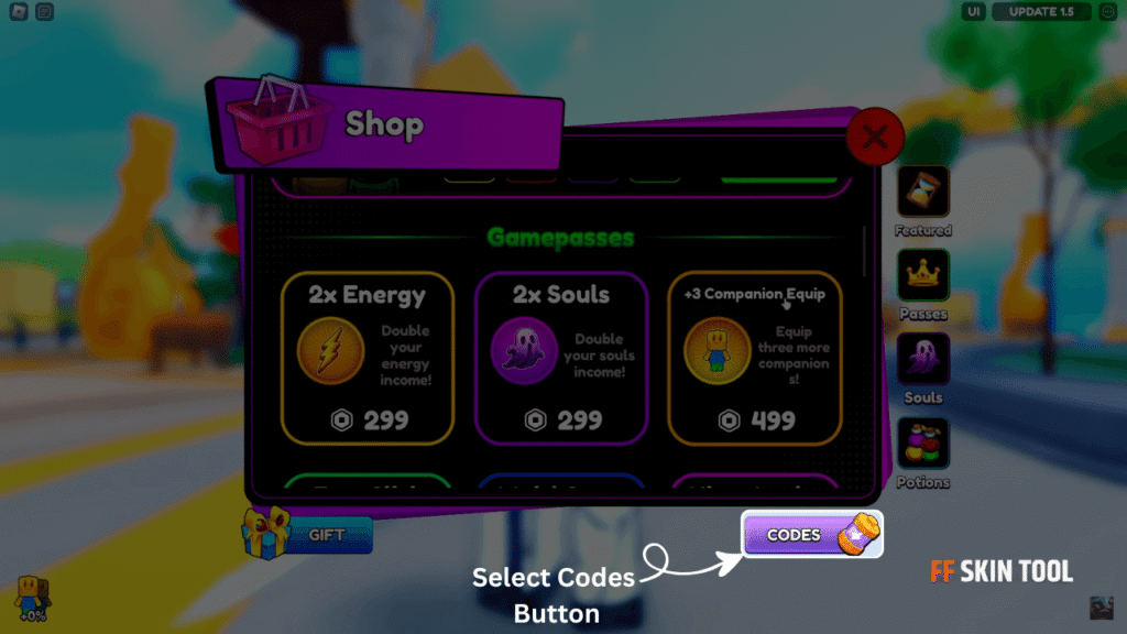 select codes button and enter anime souls simulator x codes