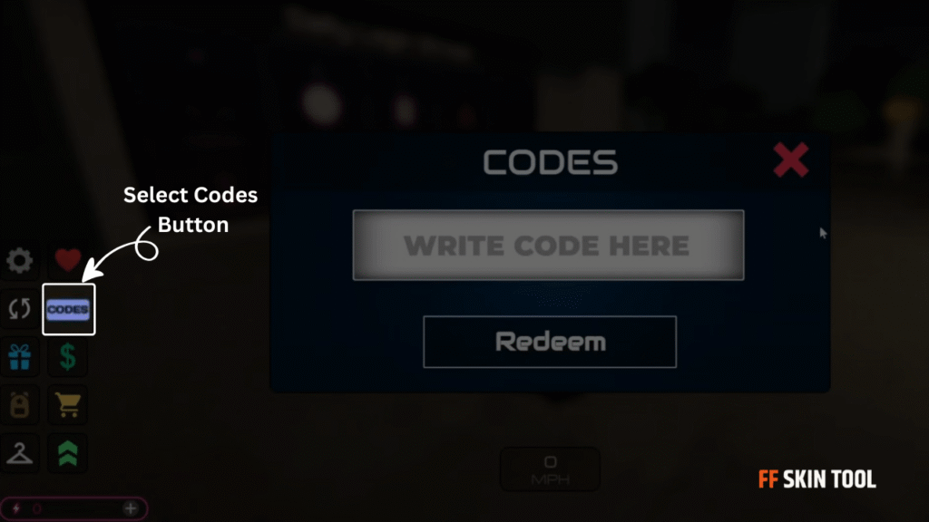 select codes button and enter code