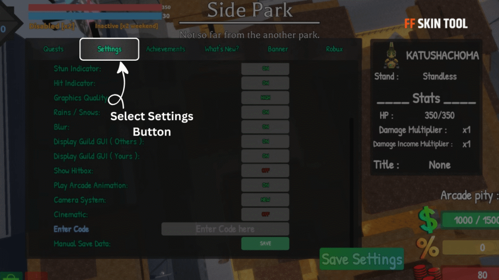 select setting button and enter sakura stand codes