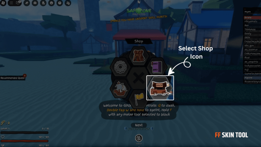 select shop icon and enter grand piece online codes